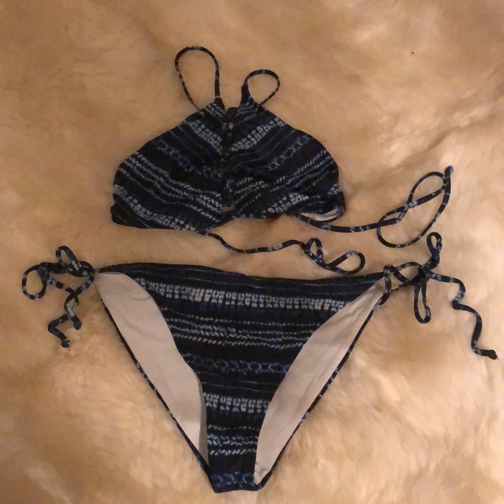 L space shibori bikini tie dye reversible navy